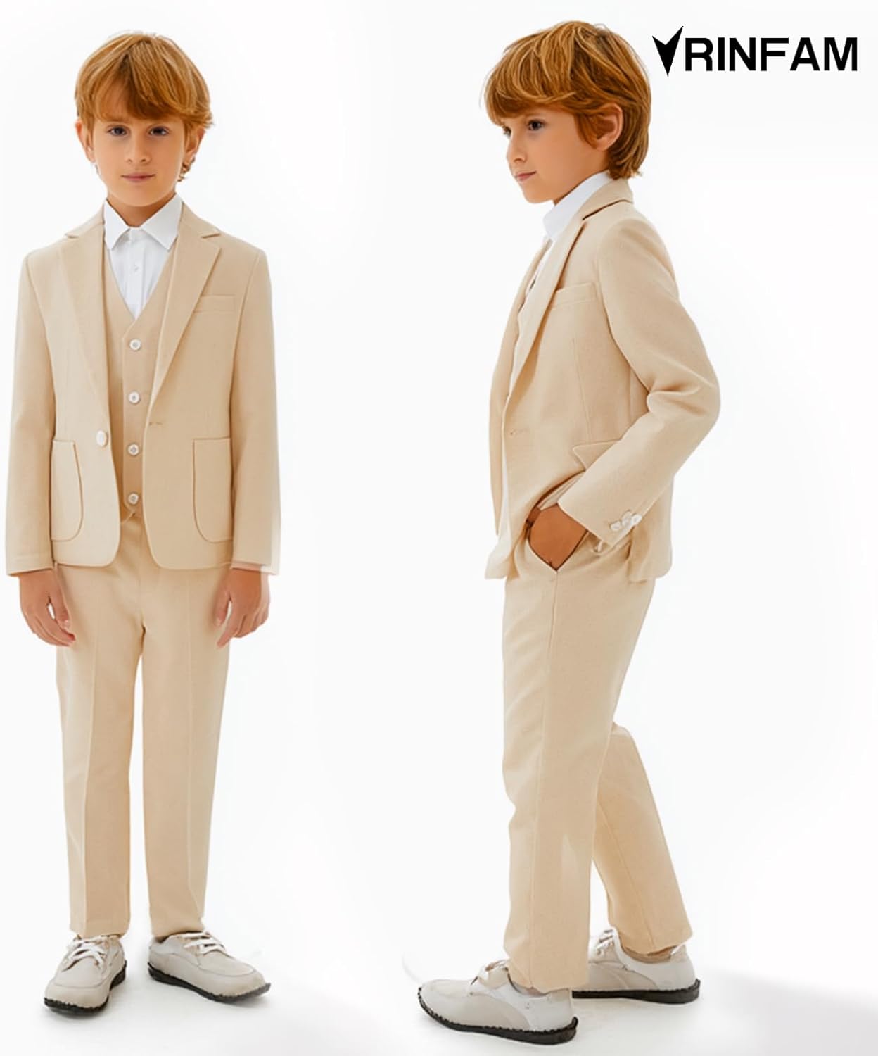 Size XXXL-46 MEN Suit 3 Piece Blazer Vest Pants BEIGE